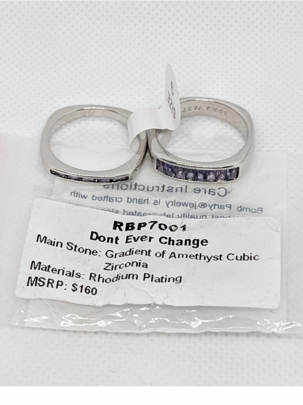 Bomb Party sz7 Don’t Ever Change dual band rings with Amethyst Cubic Zirconia